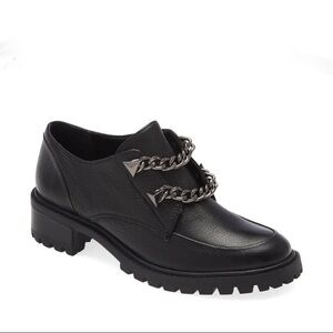 SCHUTZ Black Leather Chain-Trim Loafers